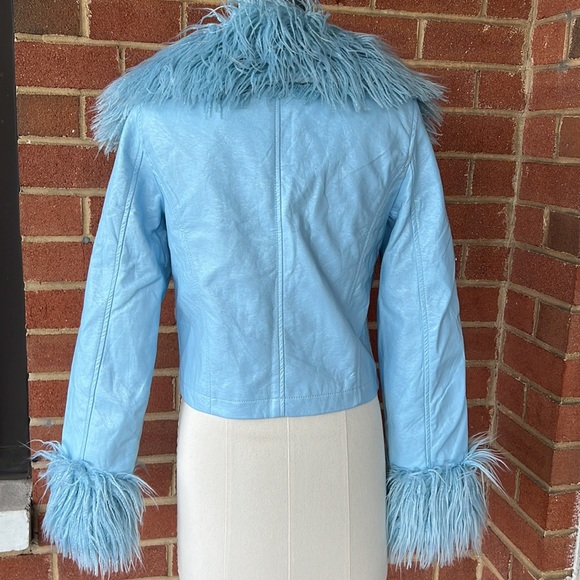 Urban Outfitters “Mia” Baby blue pleather faux fur trim jacket - Picture 7 of 10